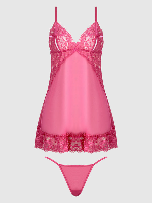 Harlow Lace & Mesh Babydoll & G-String Set from Love It Curvy