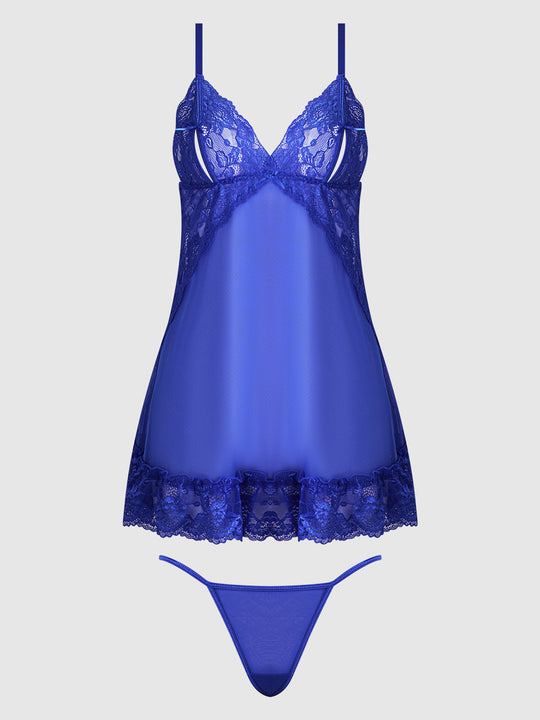 Harlow Lace & Mesh Babydoll & G-String Set from Love It Curvy