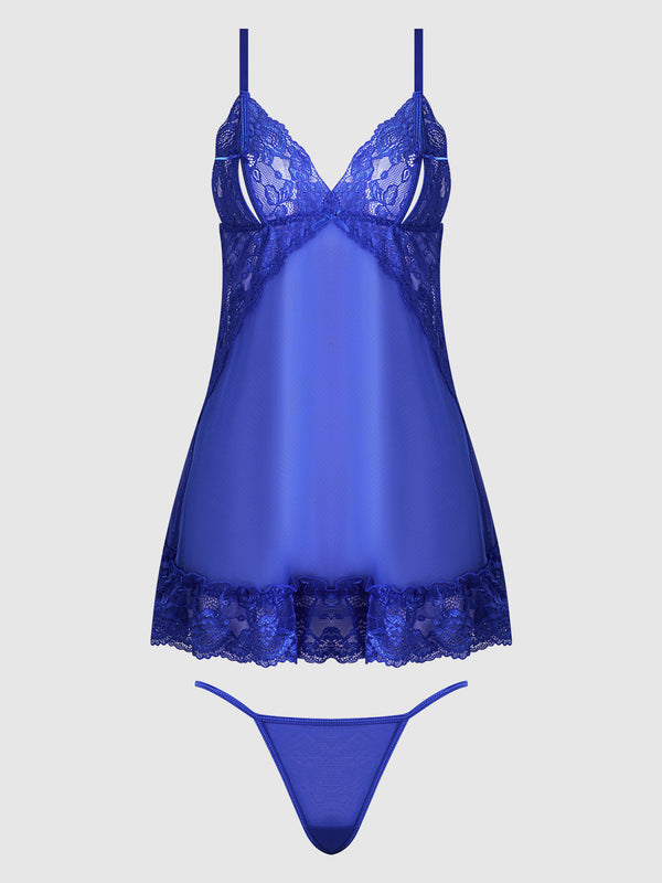 Harlow Lace & Mesh Babydoll & G-String Set from Love It Curvy