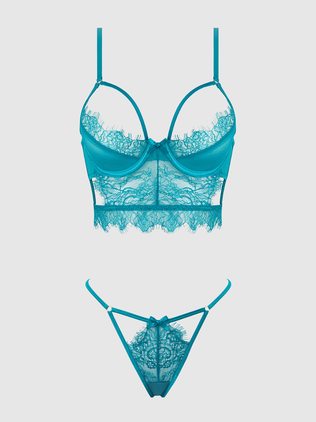 Mila Eyelash Lace Strappy Longline Bra &amp; Tanga Set from Love It Curvy