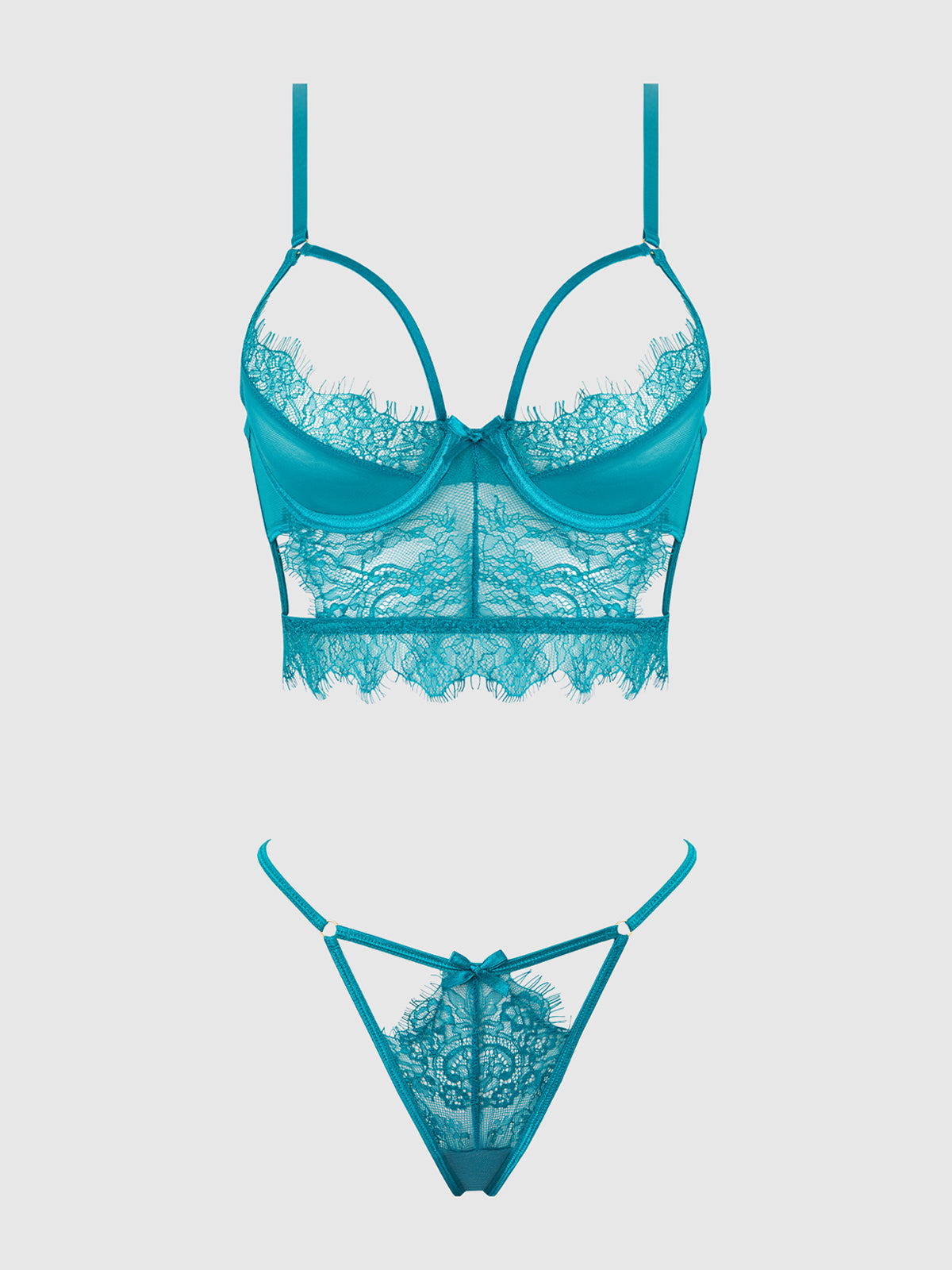 Mila Eyelash Lace Strappy Longline Bra & Tanga Set from Love It Curvy