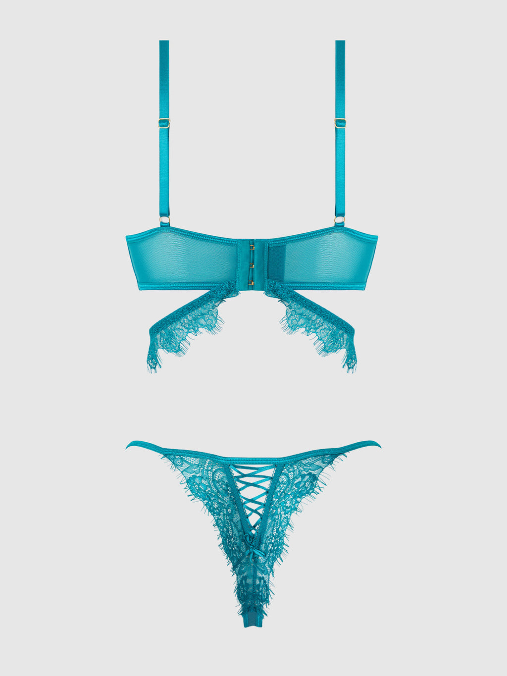 Mila Eyelash Lace Strappy Longline Bra & Tanga Set from Love It Curvy
