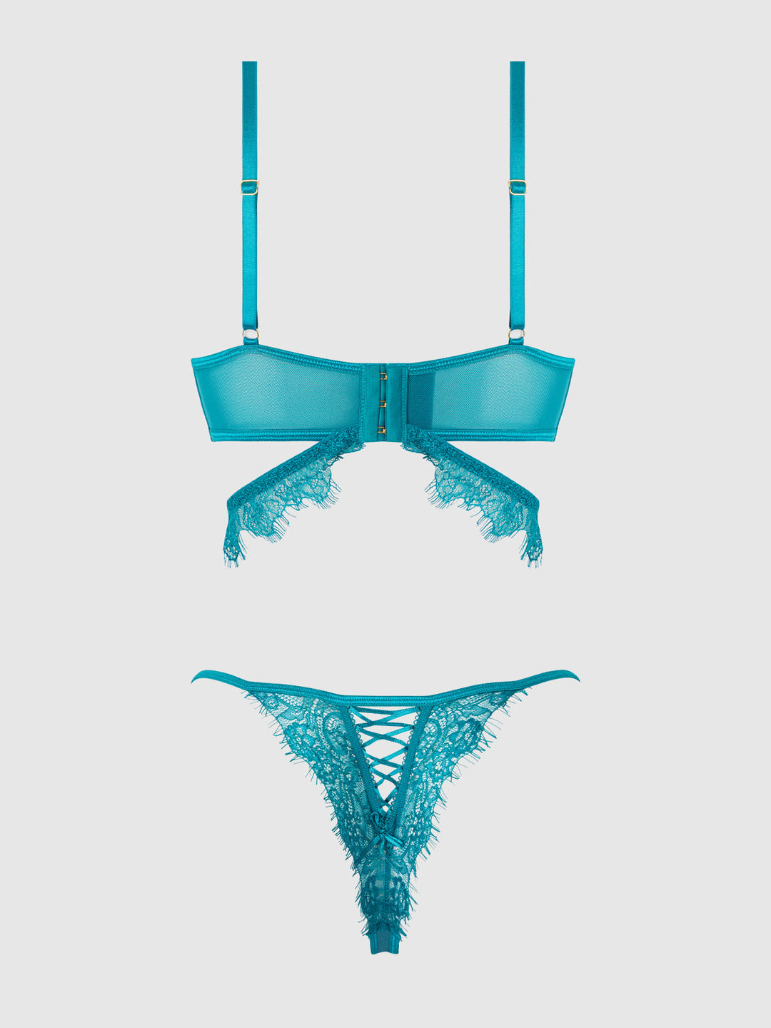 Mila Eyelash Lace Strappy Longline Bra &amp; Tanga Set from Love It Curvy