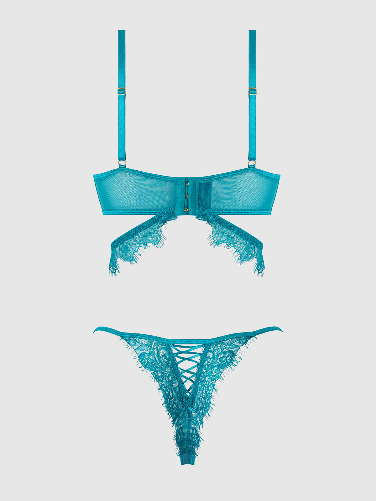 Mila Eyelash Lace Strappy Longline Bra & Tanga Set from Love It Curvy