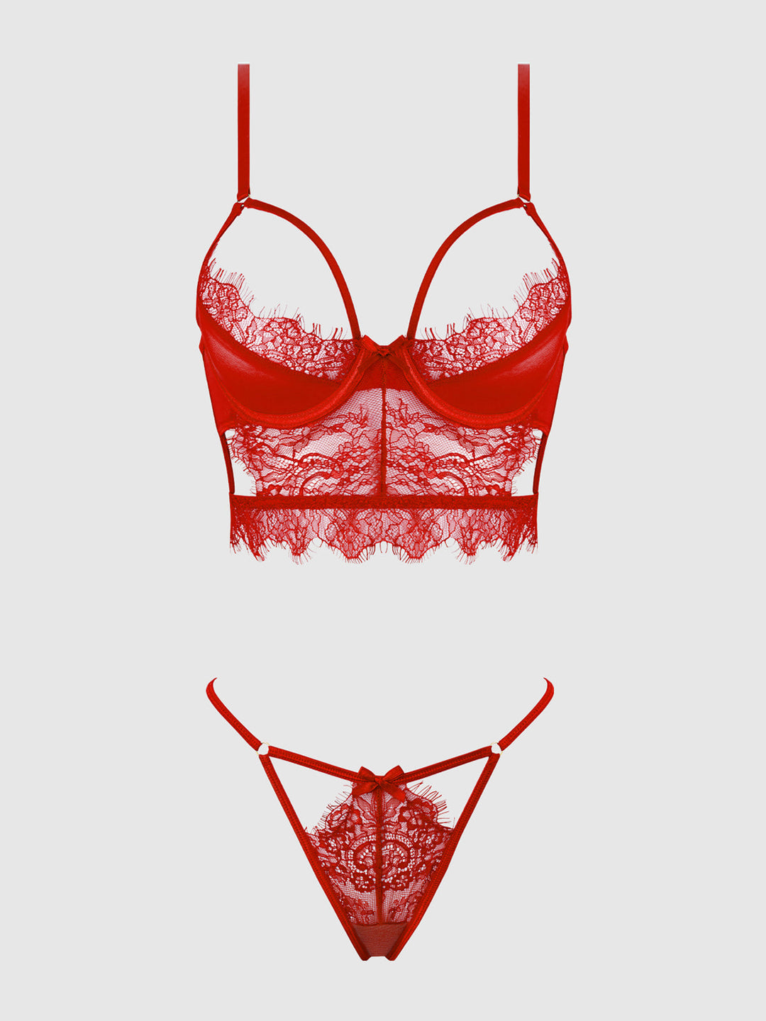 Mila Eyelash Lace Strappy Longline Bra &amp; Tanga Set from Love It Curvy