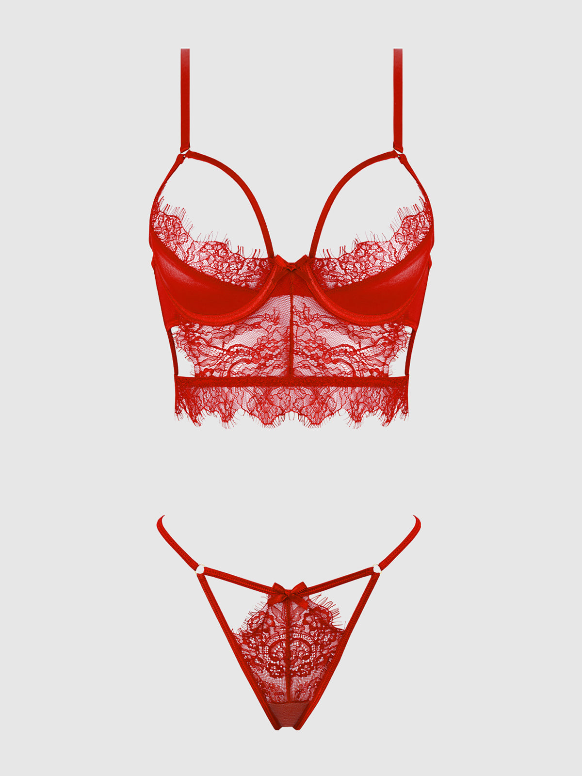 Mila Eyelash Lace Strappy Longline Bra & Tanga Set from Love It Curvy
