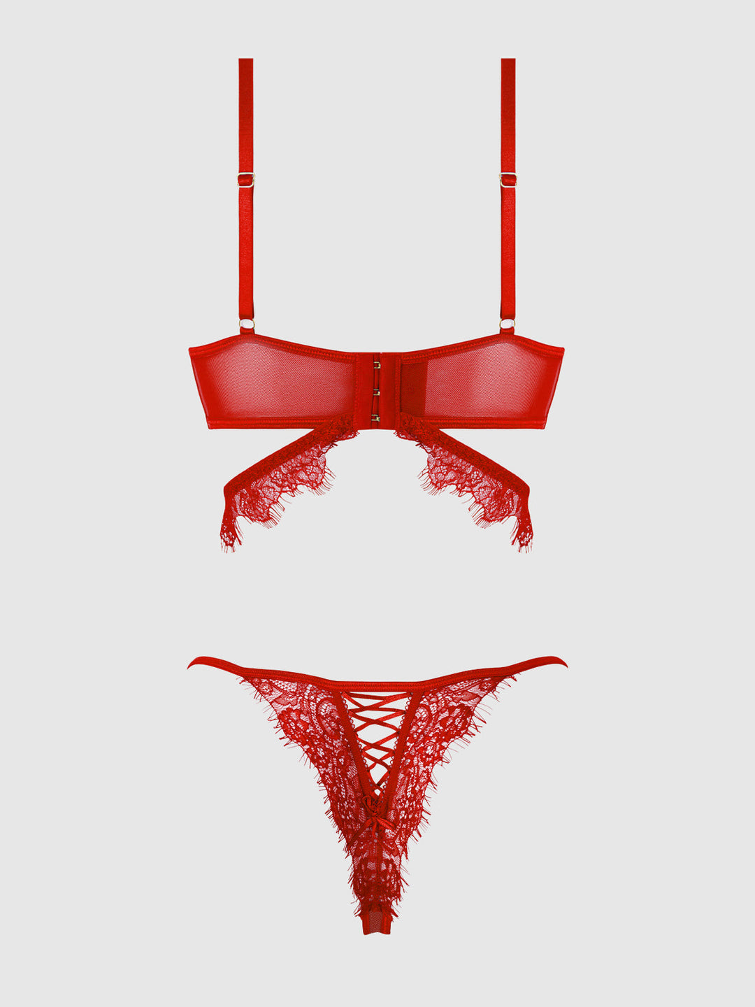 Mila Eyelash Lace Strappy Longline Bra &amp; Tanga Set from Love It Curvy