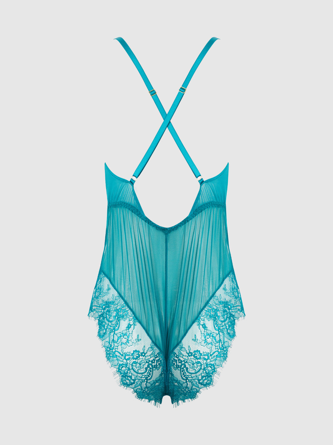 Mila Mesh &amp; Eyelash Lace High Slit Romper Teddy from Love It Curvy