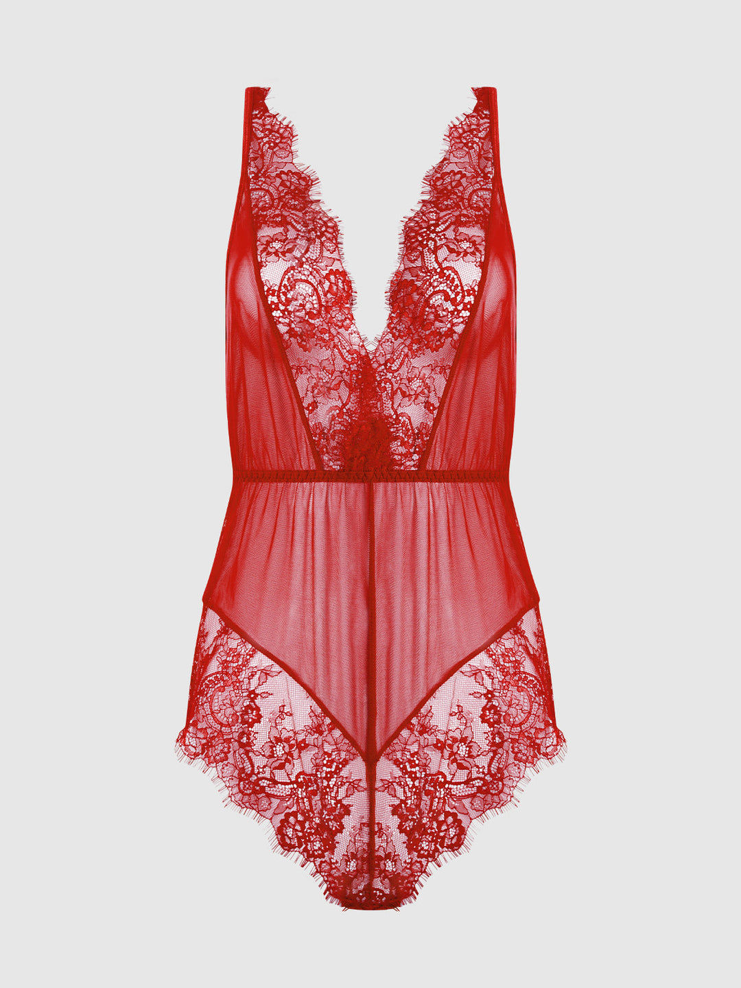 Mila Mesh &amp; Eyelash Lace High Slit Romper Teddy from Love It Curvy