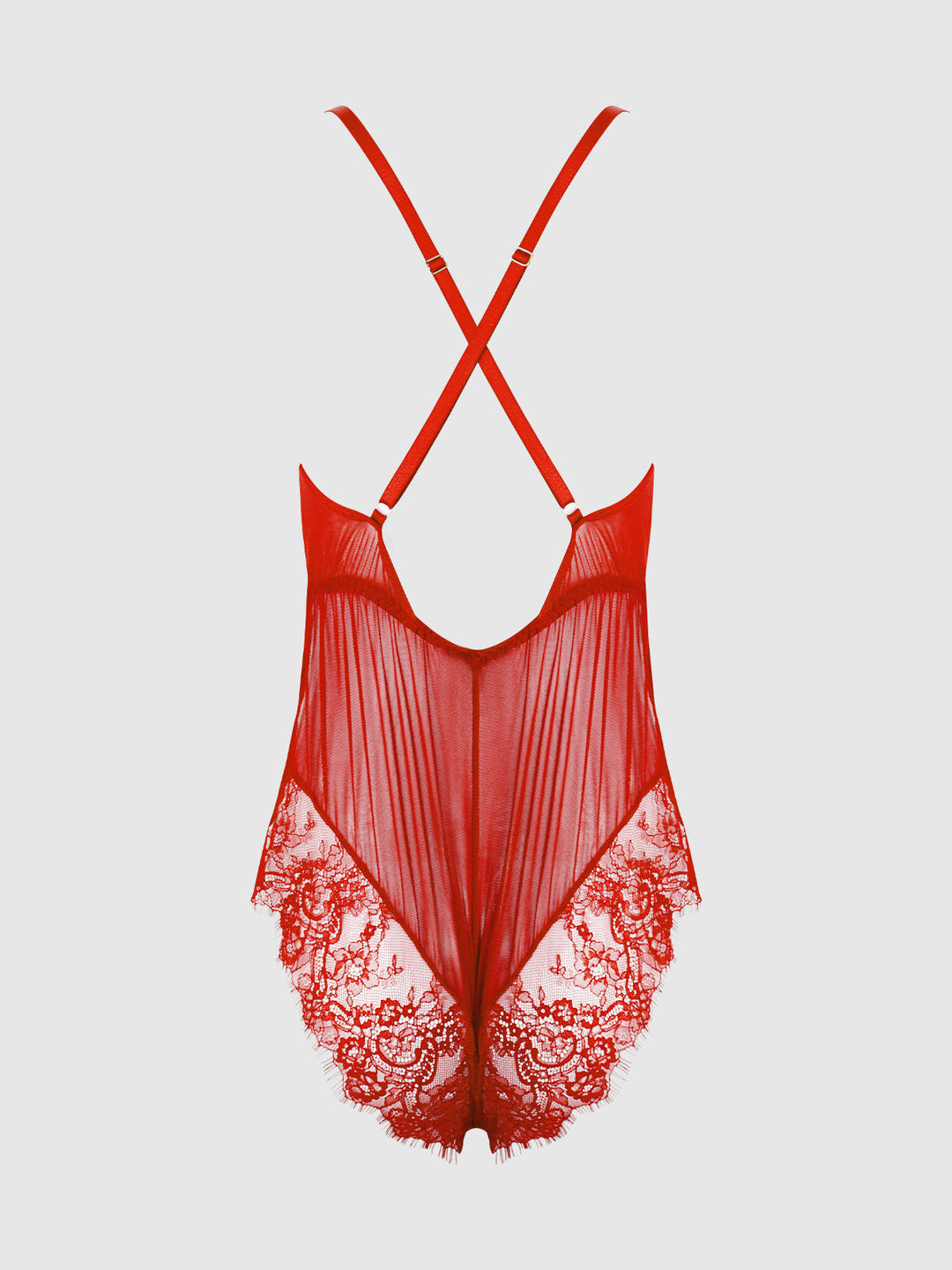 Mila Mesh &amp; Eyelash Lace High Slit Romper Teddy from Love It Curvy
