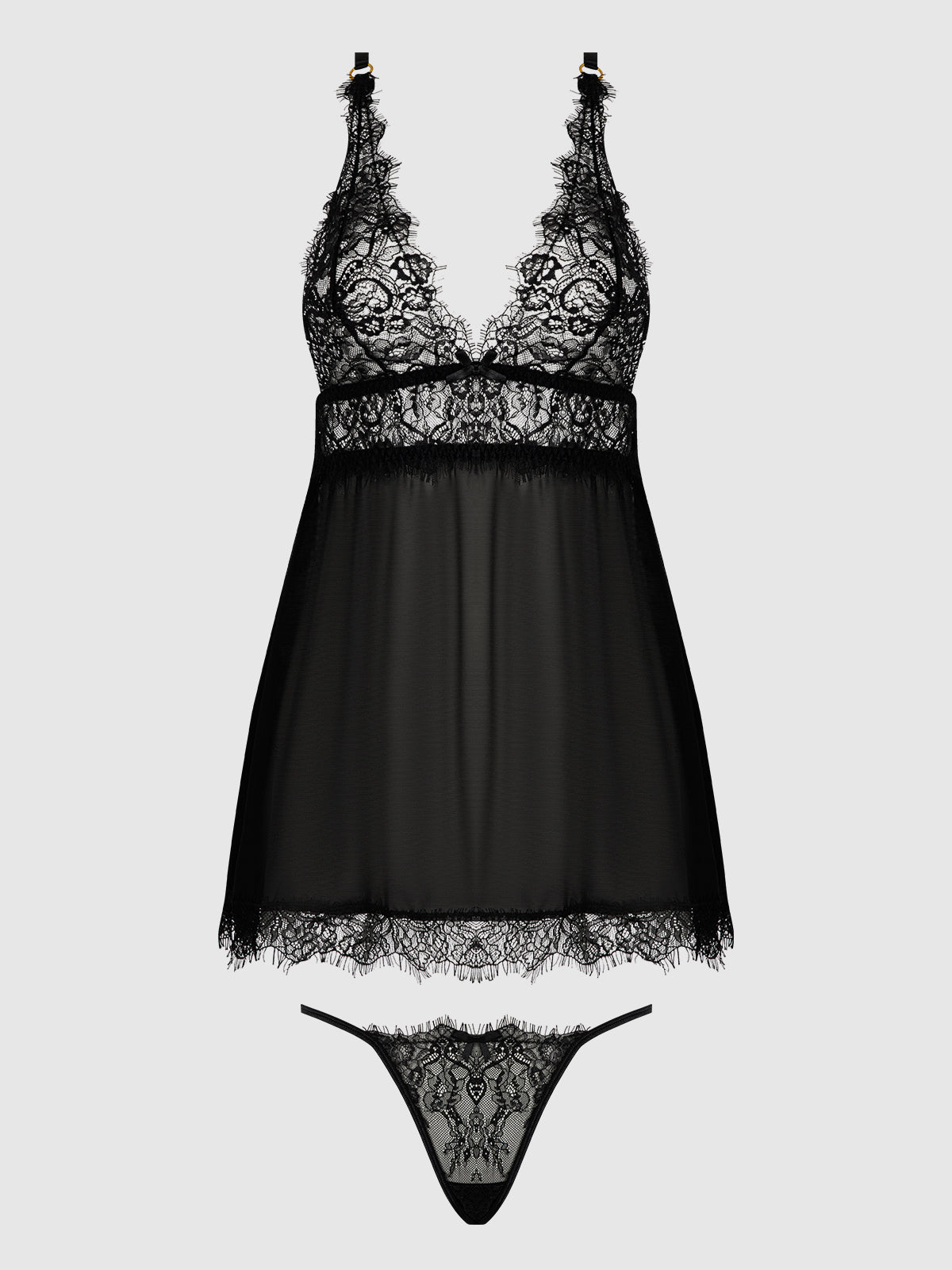 Mila Eyelash Lace & Mesh Babydoll & G-String Set | Love It Curvy Secondary image