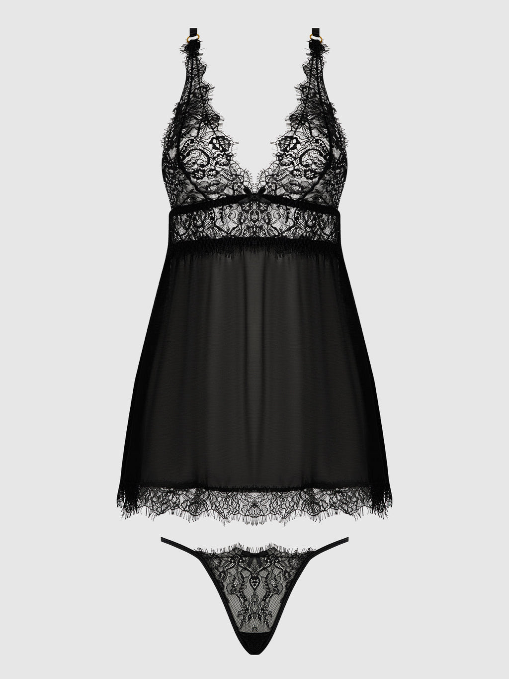 Mila Eyelash Lace & Mesh Babydoll & G-String Set from Love It Curvy