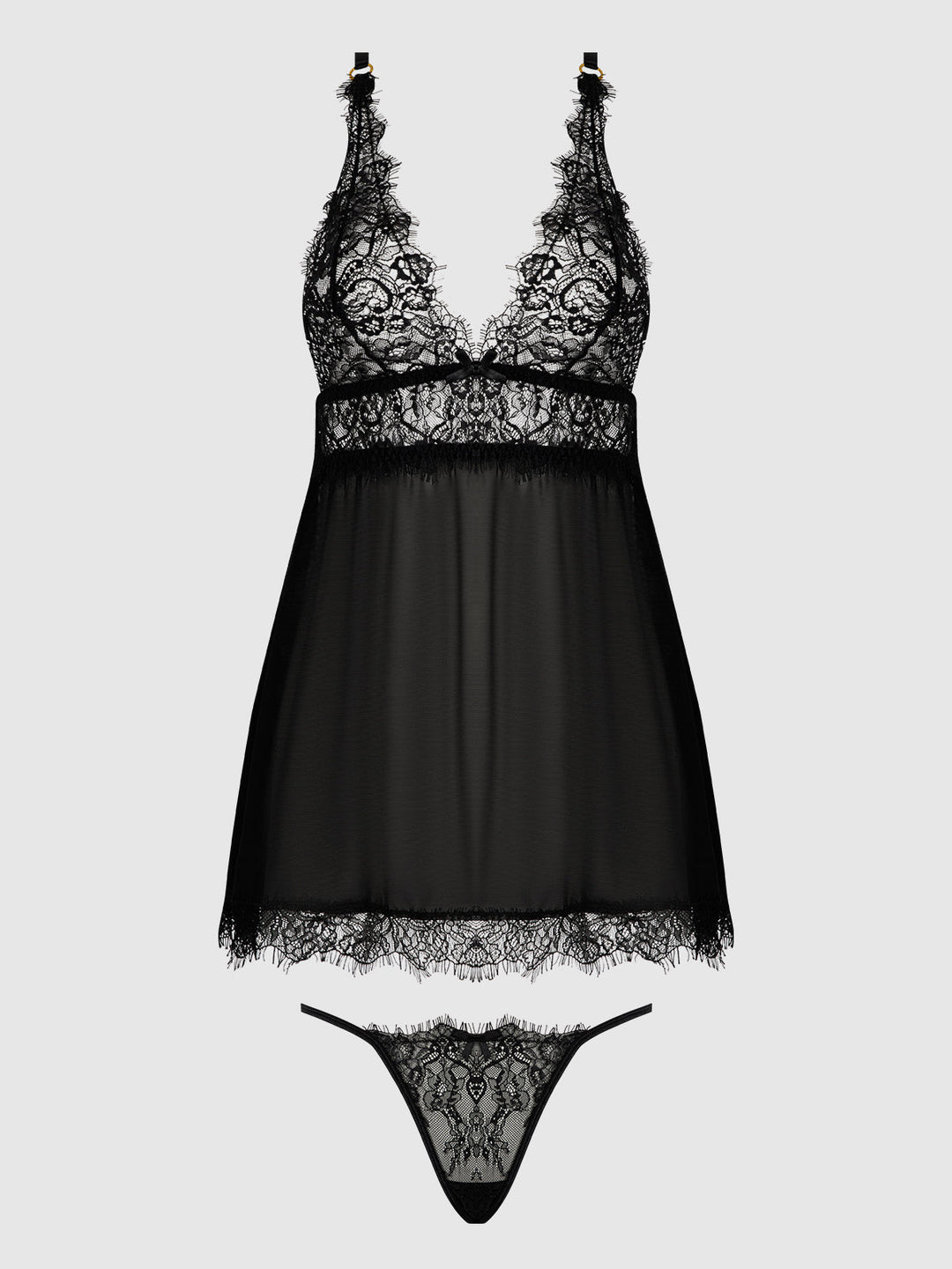 Mila Eyelash Lace &amp; Mesh Babydoll &amp; G-String Set from Love It Curvy