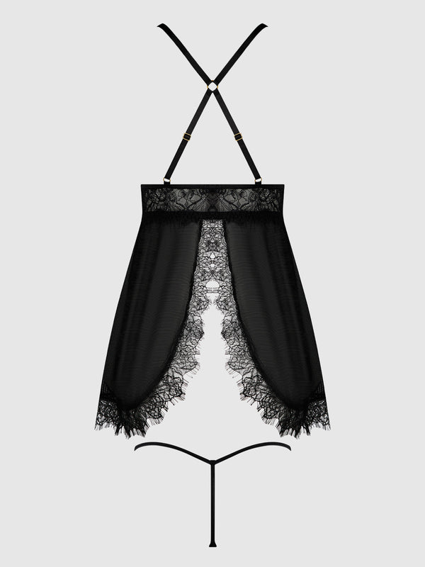 Mila Eyelash Lace & Mesh Babydoll & G-String Set from Love It Curvy