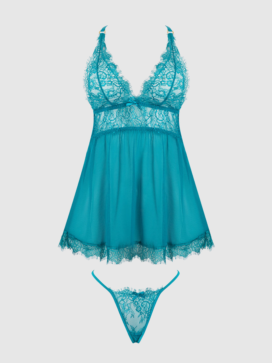 Mila Eyelash Lace &amp; Mesh Babydoll &amp; G-String Set from Love It Curvy