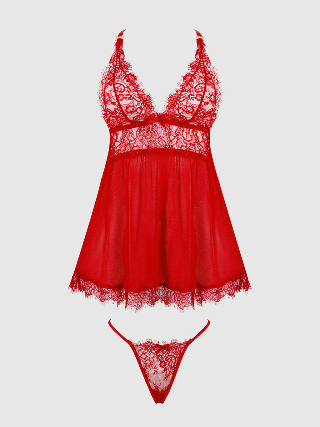 Mila Eyelash Lace & Mesh Babydoll & G-String Set from Love It Curvy