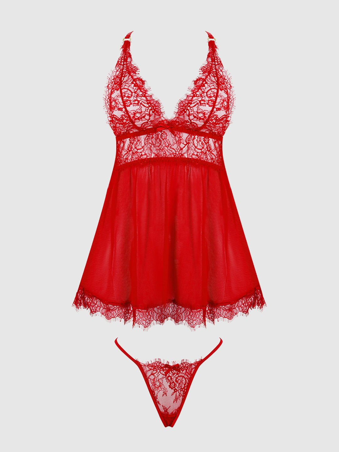 Mila Eyelash Lace &amp; Mesh Babydoll &amp; G-String Set from Love It Curvy