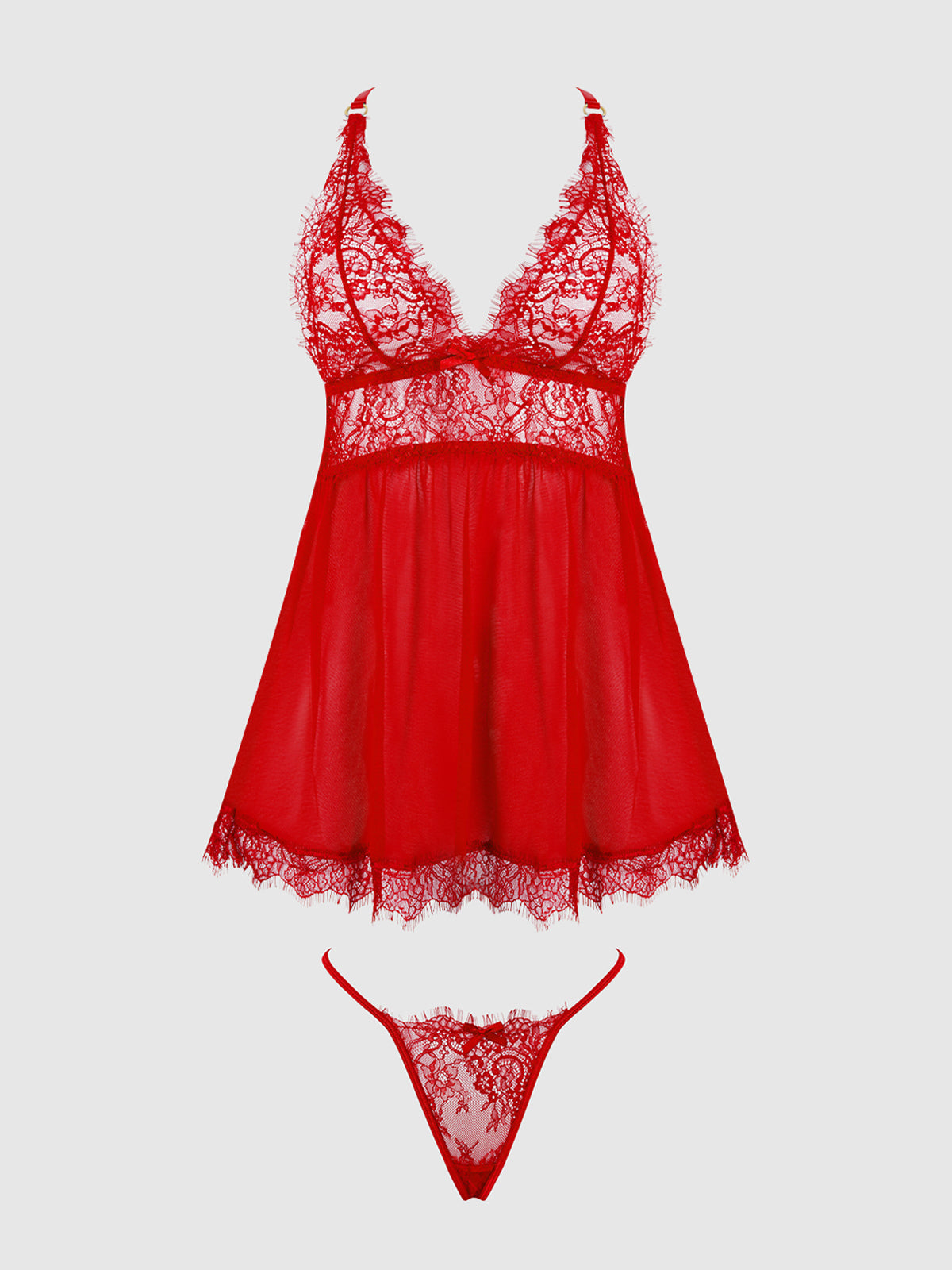 Mila Eyelash Lace & Mesh Babydoll & G-String Set from Love It Curvy