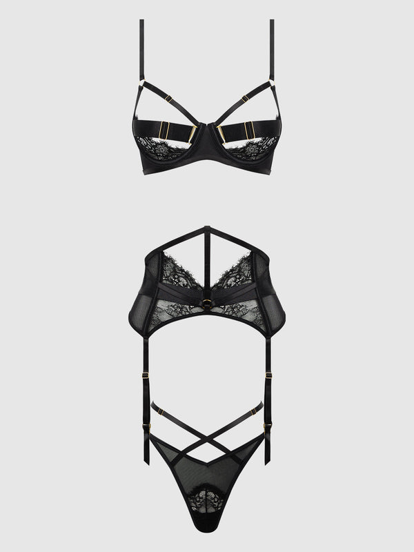 Nadia Lace & Mesh Bra, Garter & G-String Set from Love It Curvy