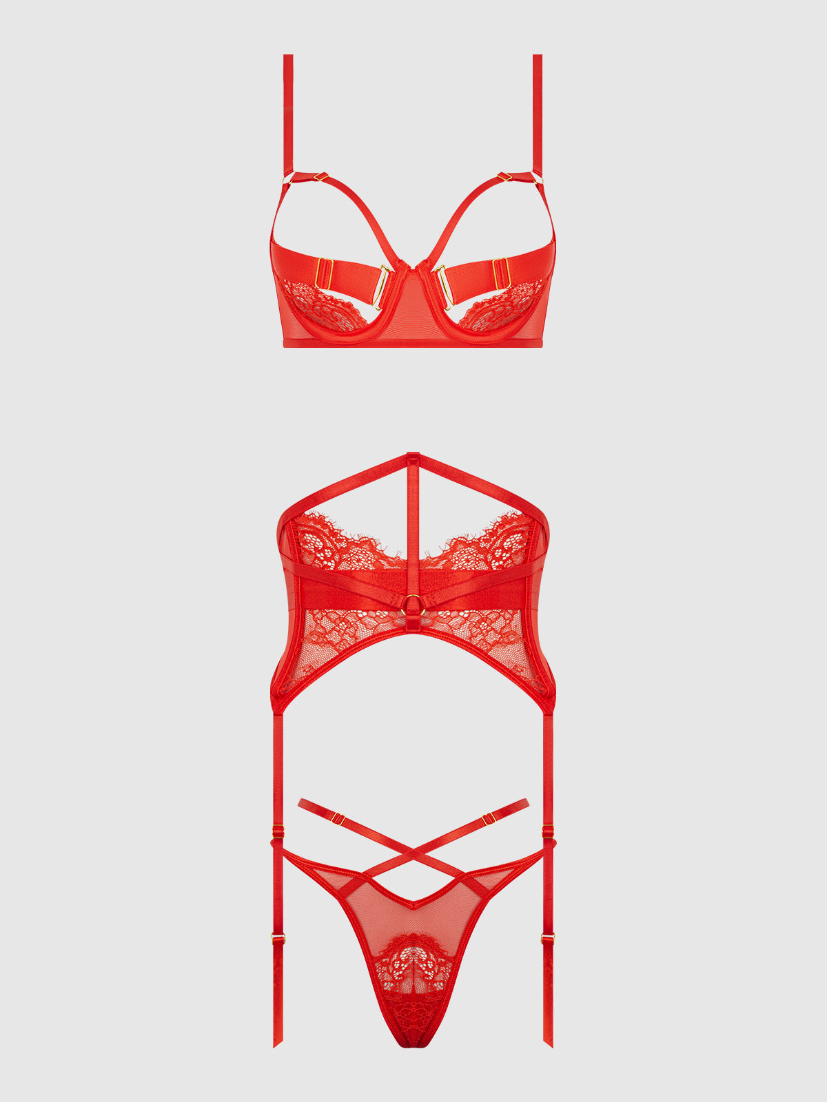 Nadia Lace & Mesh Bra, Garter & G-String Set | Love It Curvy Secondary image