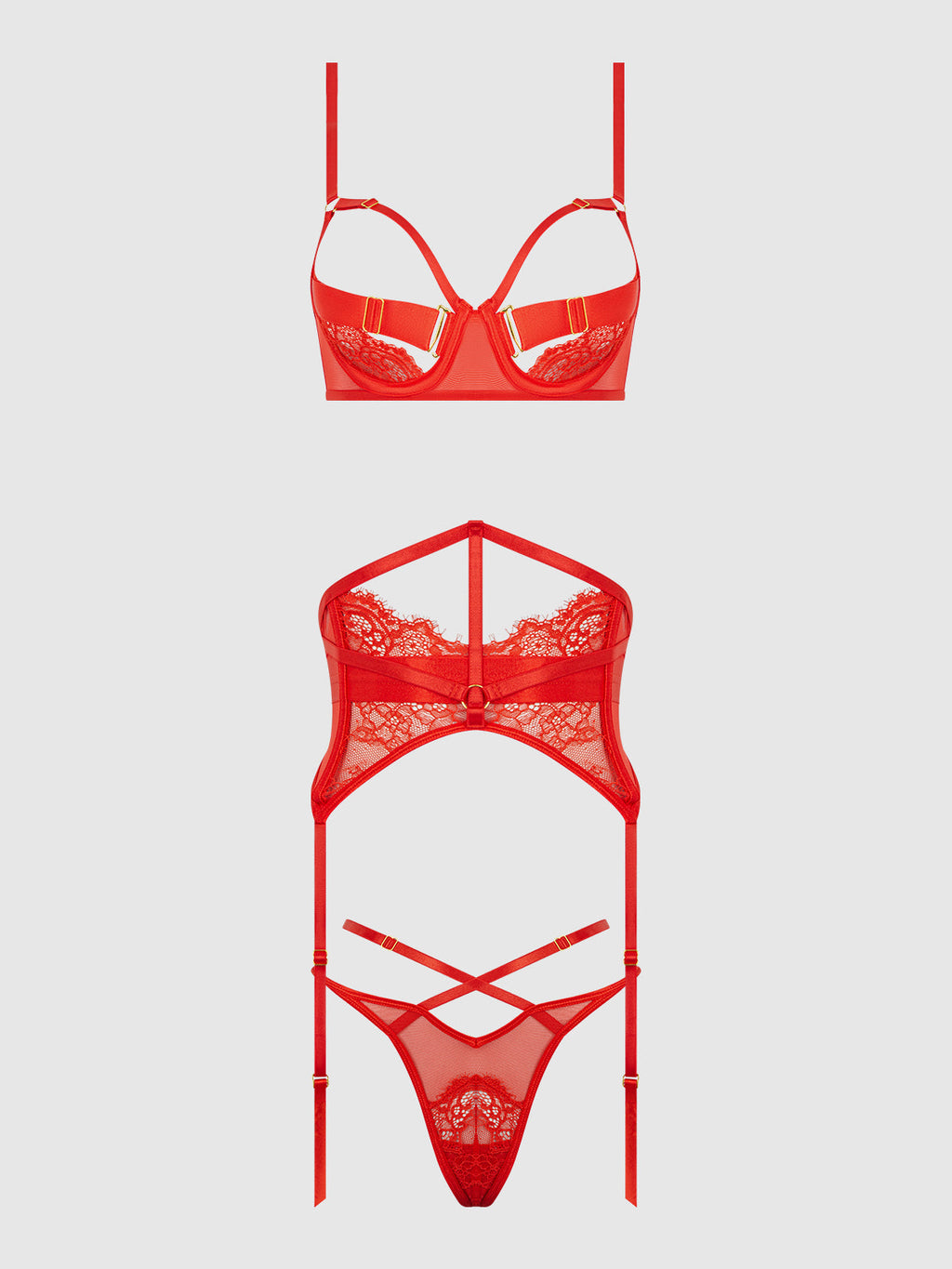 Nadia Lace & Mesh Bra, Garter & G-String Set from Love It Curvy