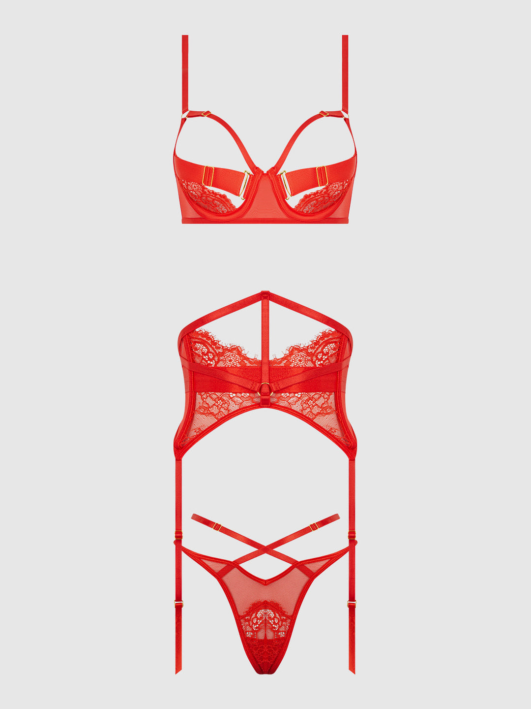 Nadia Lace &amp; Mesh Bra, Garter &amp; G-String Set from Love It Curvy
