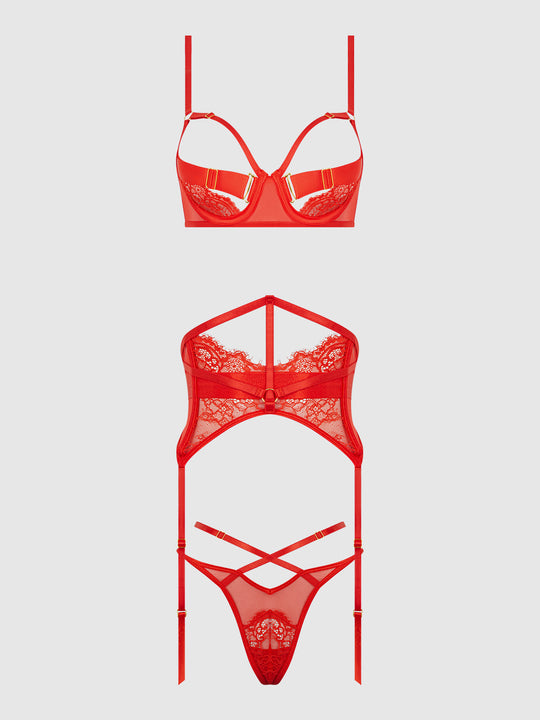 Nadia Lace & Mesh Bra, Garter & G-String Set from Love It Curvy