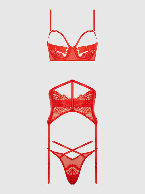 Nadia Lace & Mesh Bra, Garter & G-String Set from Love It Curvy