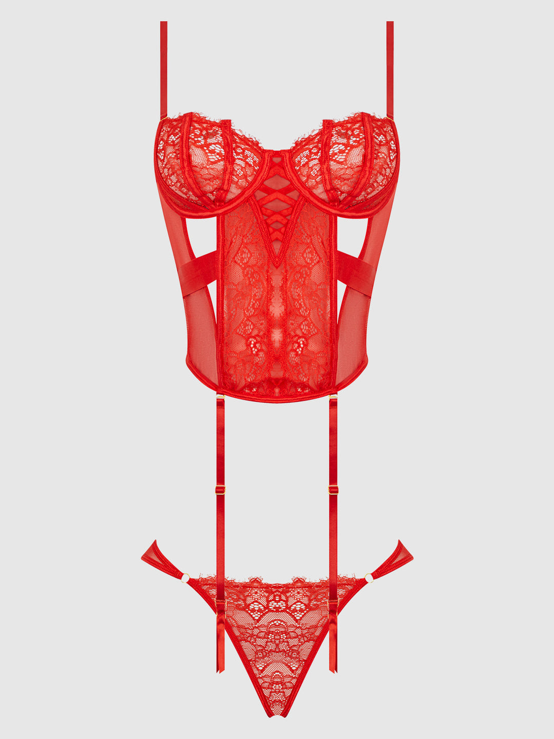 Nadia Lace &amp; Mesh Corset &amp; Backless Hipster Set from Love It Curvy