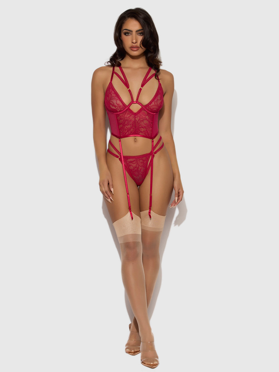 Bianca Strappy Lace Bustier &amp; Thong Set from Love It Curvy