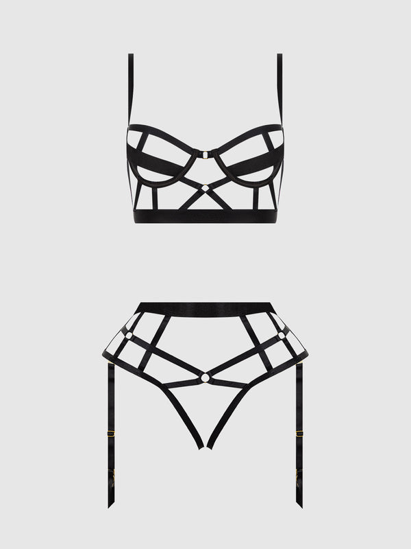 Devon Open Cup Bra & Crotchless & Backless Hipster Set from Love It Curvy
