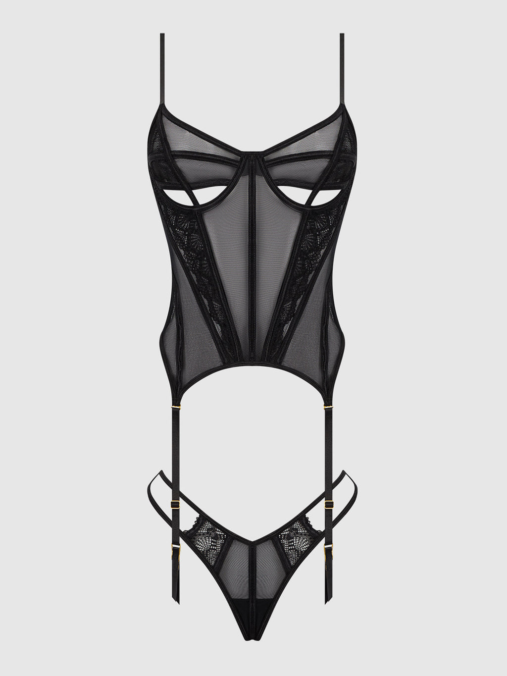 Vivienne Lace & Mesh Bustier & G-String Set from Love It Curvy