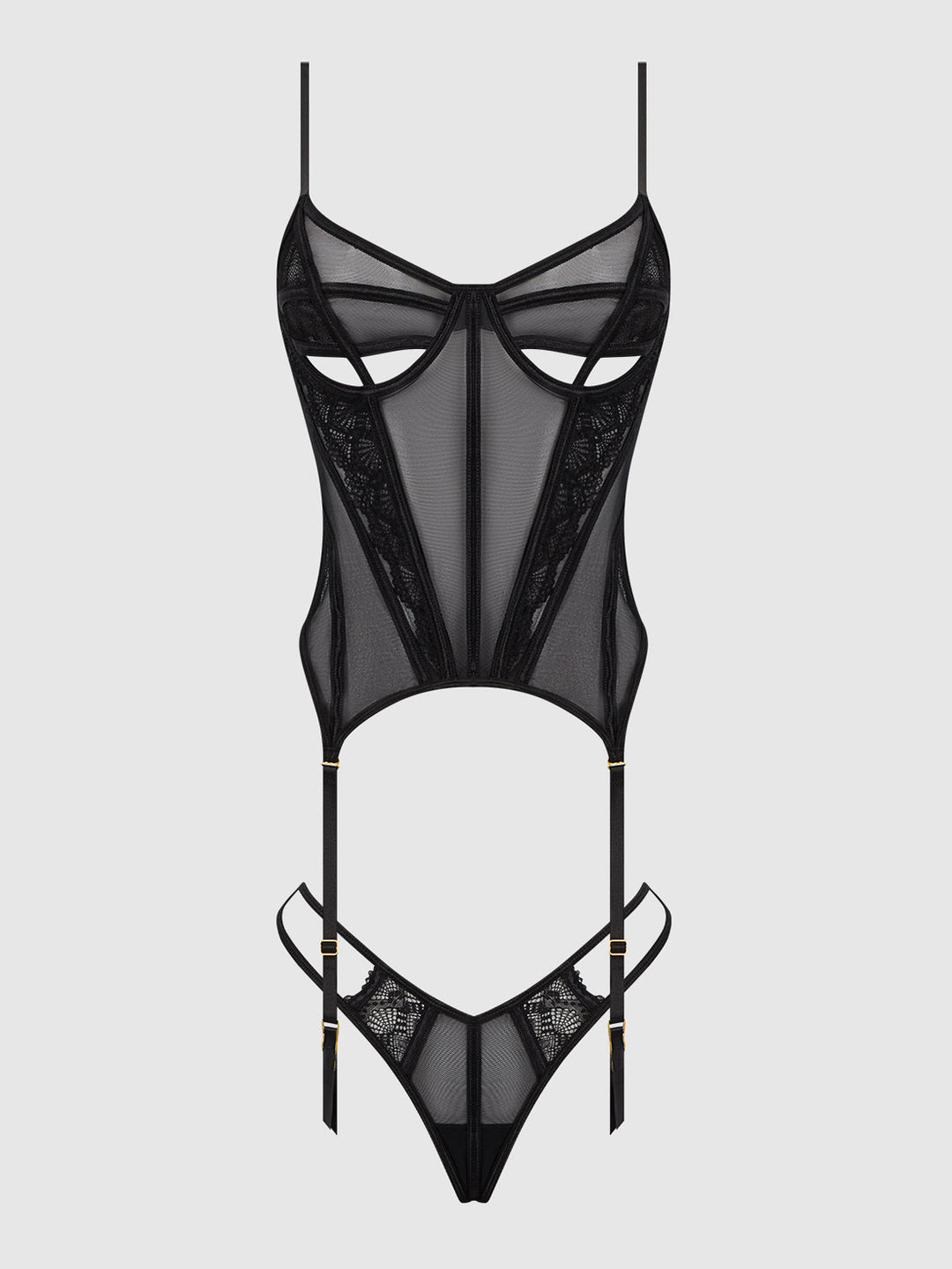 Vivienne Lace &amp; Mesh Bustier &amp; G-String Set from Love It Curvy