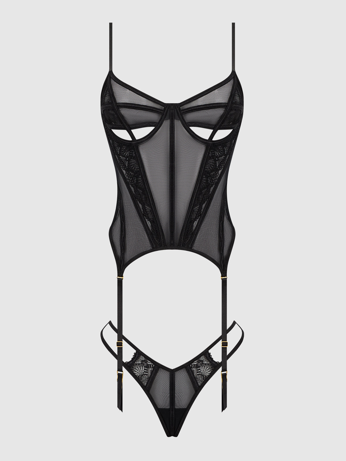 Vivienne Lace & Mesh Bustier & G-String Set from Love It Curvy