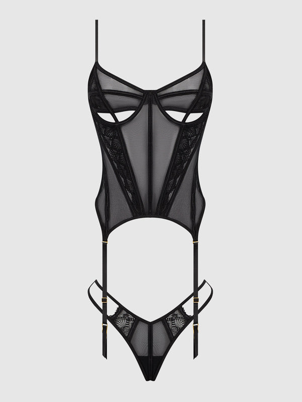 Vivienne Lace & Mesh Bustier & G-String Set from Love It Curvy