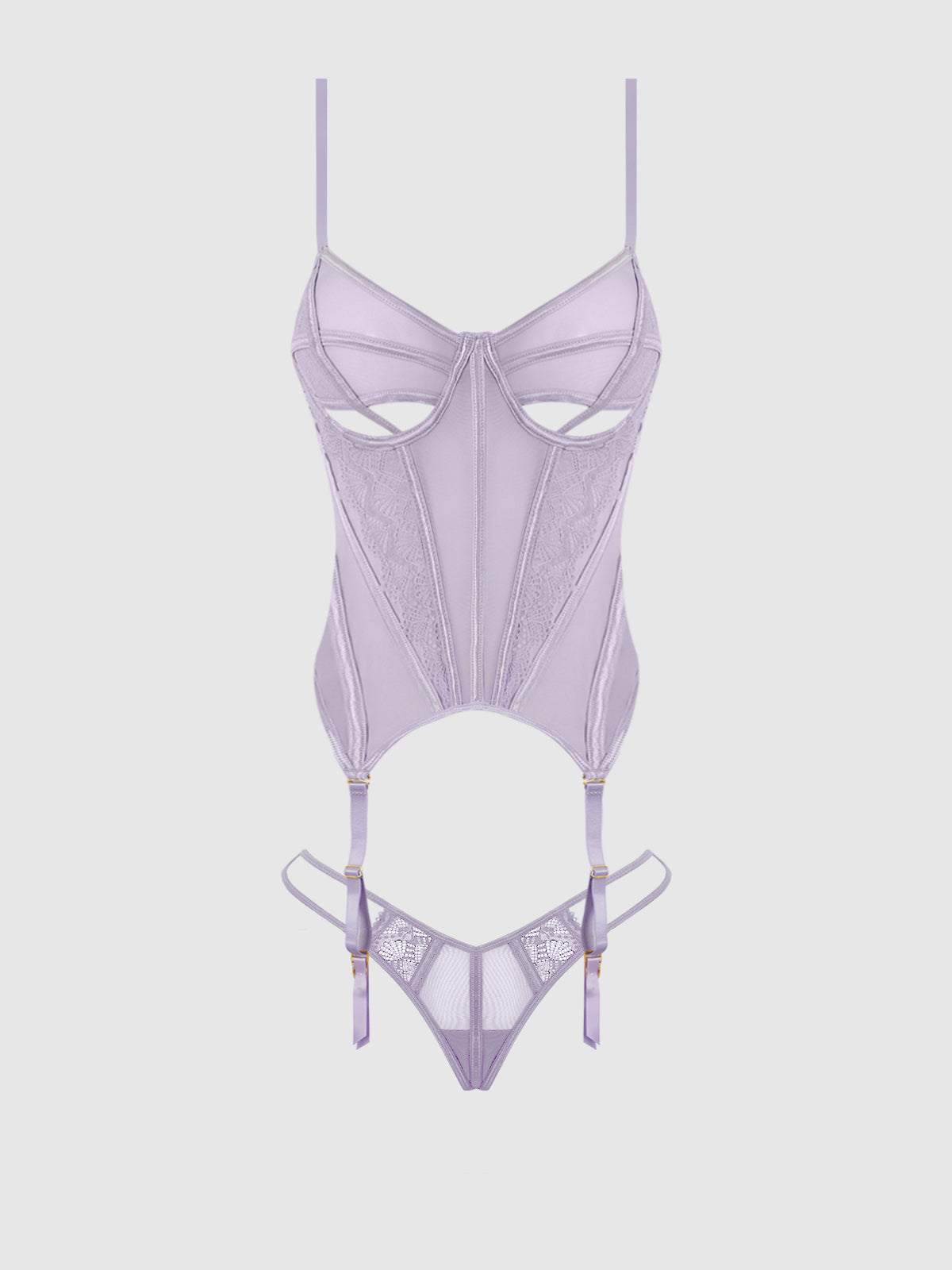 Vivienne Lace & Mesh Bustier & G-String Set from Love It Curvy