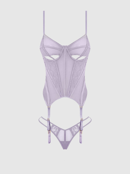 Vivienne Lace & Mesh Bustier & G-String Set from Love It Curvy