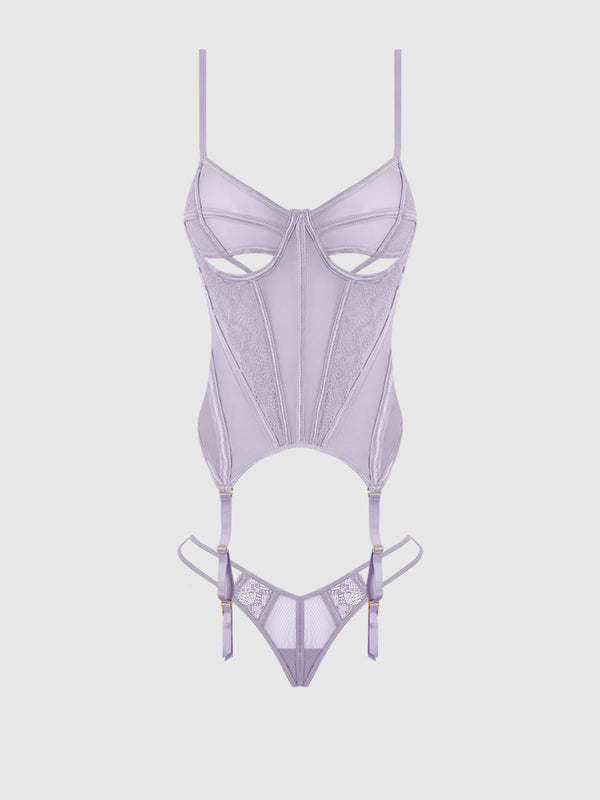 Vivienne Lace & Mesh Bustier & G-String Set from Love It Curvy