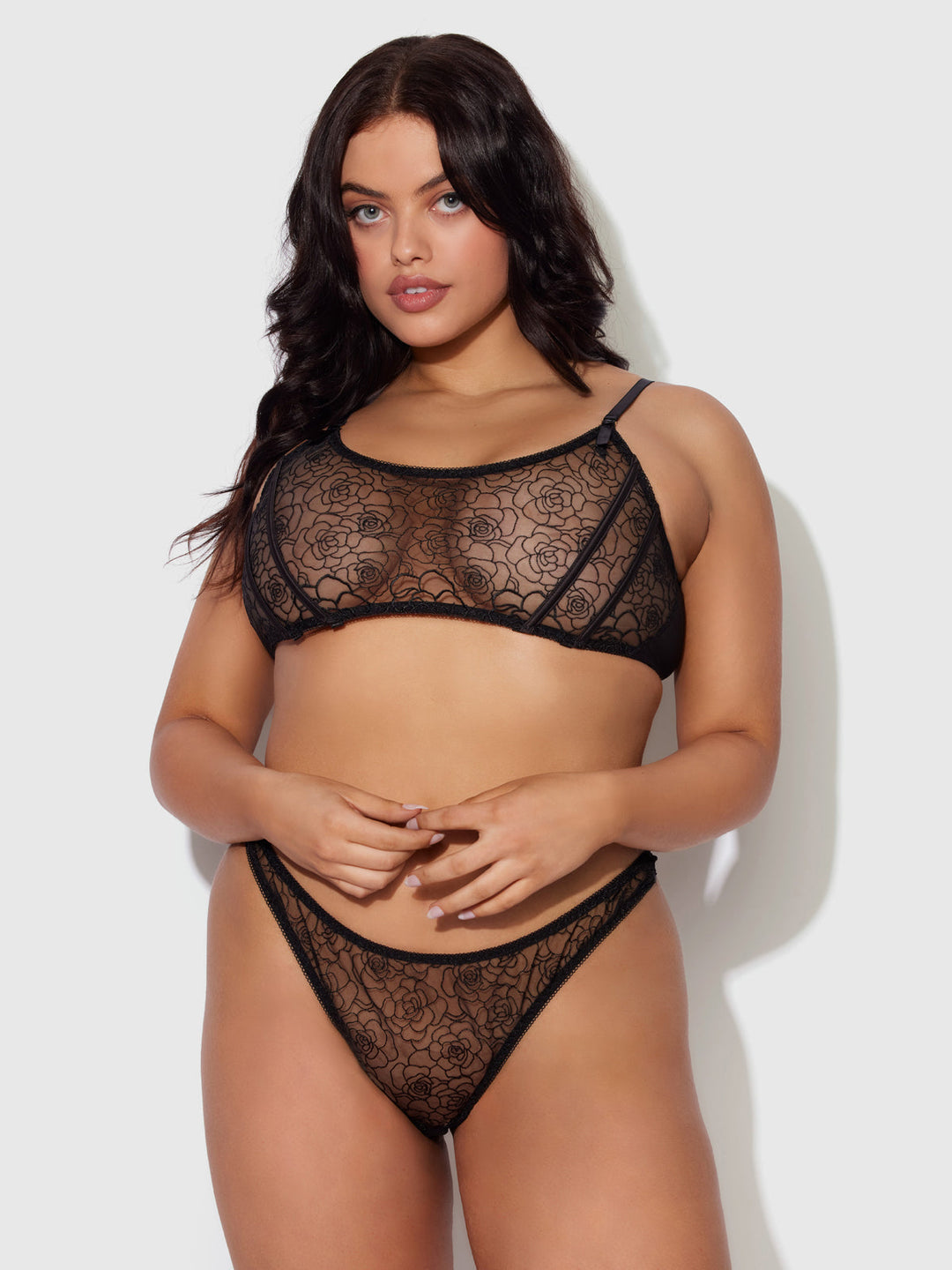 Rosalie Embroidered Lace Garter Bralette &amp; Tanga Set from Love It Curvy