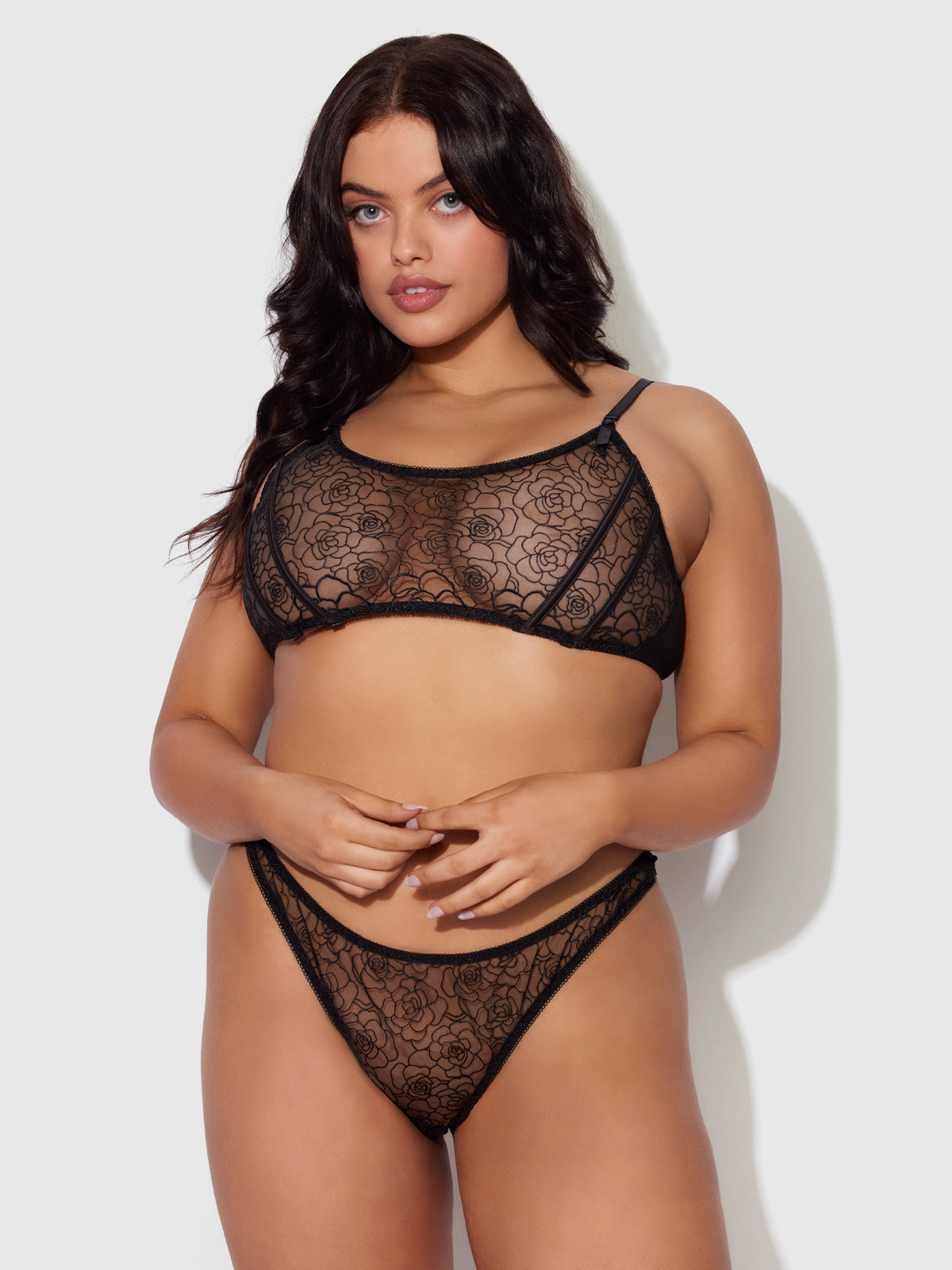 Rosalie Embroidered Lace Garter Bralette & Tanga Set from Love It Curvy