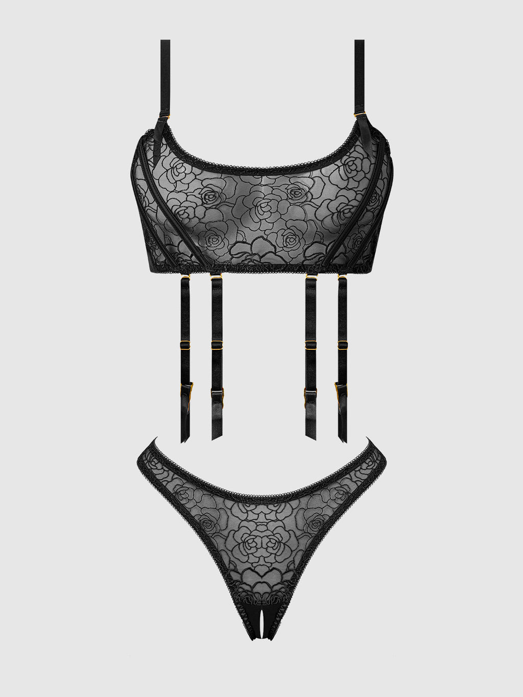 Rosalie Embroidered Lace Garter Bralette & Tanga Set from Love It Curvy