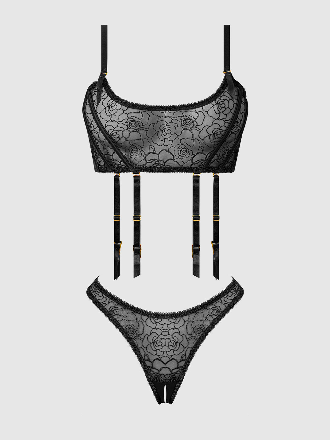 Rosalie Embroidered Lace Garter Bralette &amp; Tanga Set from Love It Curvy