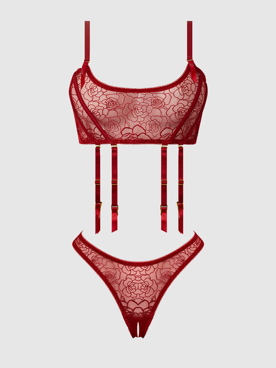 Rosalie Embroidered Lace Garter Bralette & Tanga Set from Love It Curvy
