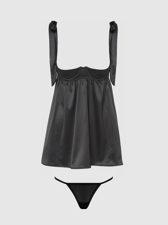 Brigeta Satin Open Cup Babydoll & G-String Set from Love It Curvy