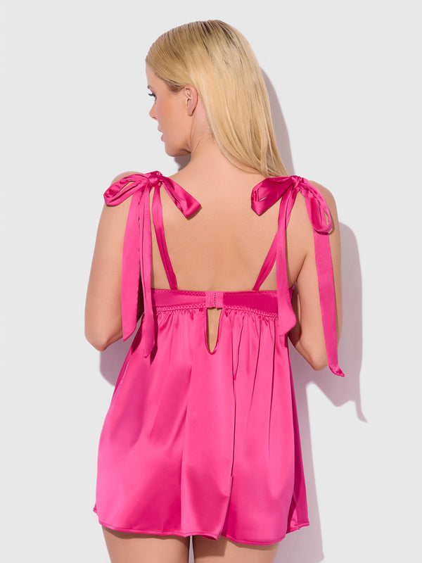 Brigeta Satin Open Cup Babydoll & G-String Set from Love It Curvy