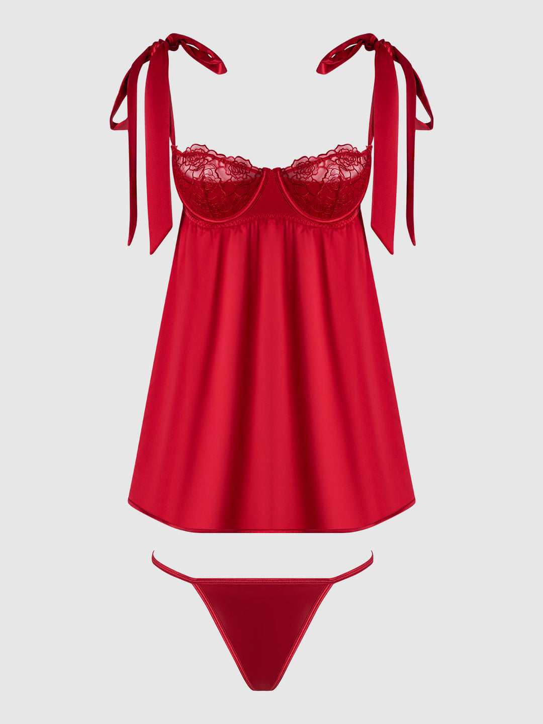 Rosalie Satin &amp; Embroidered Lace Babydoll &amp; G-String Set from Love It Curvy