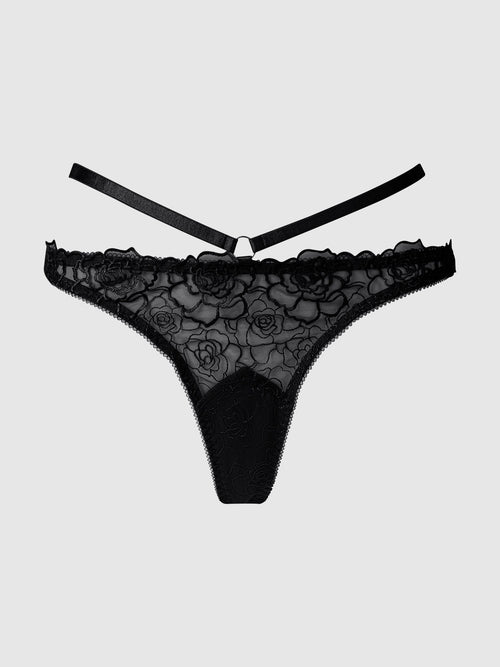 Rosalie Satin & Embroidered Lace Strappy Tanga | Love It Curvy