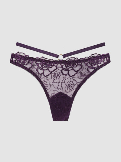 Rosalie Satin & Embroidered Lace Strappy Tanga | Love It Curvy