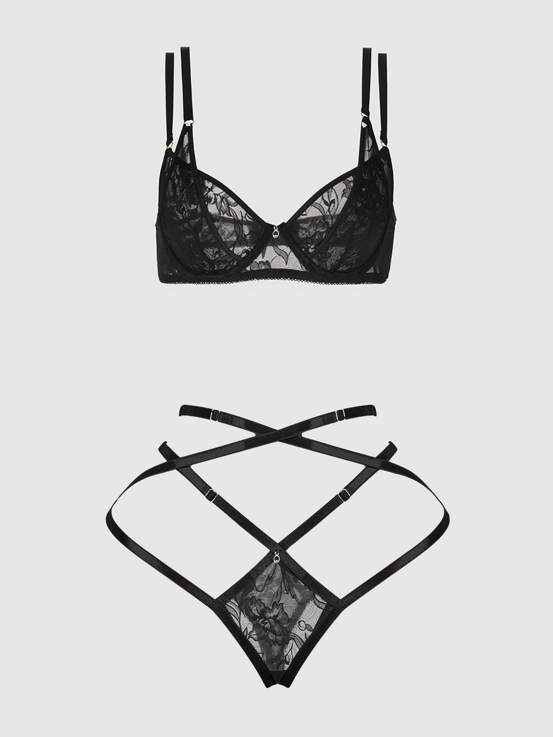Flora Lace Bra &amp; Strappy Thong Set from Love It Curvy