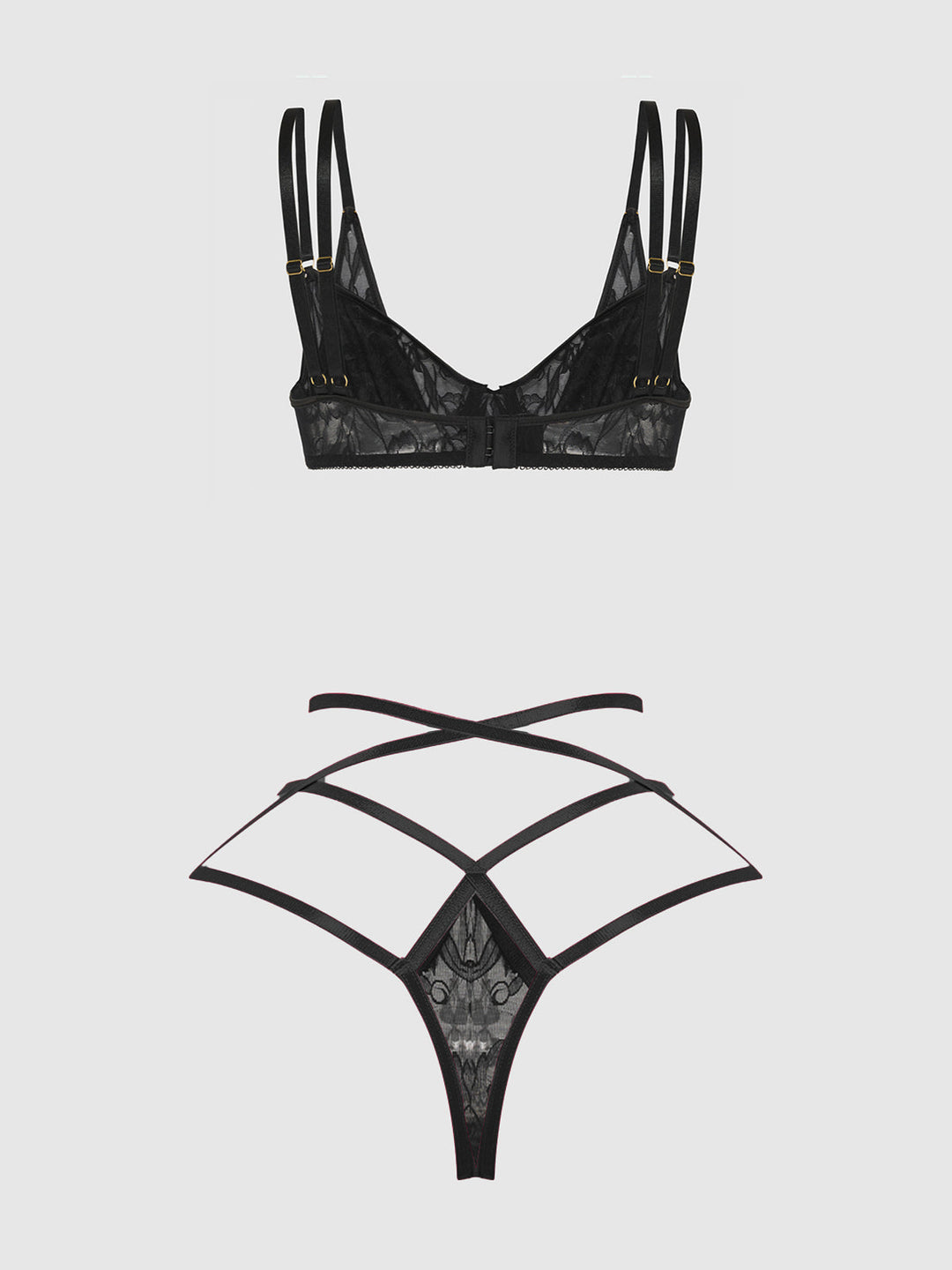 Flora Lace Bra &amp; Strappy Thong Set from Love It Curvy